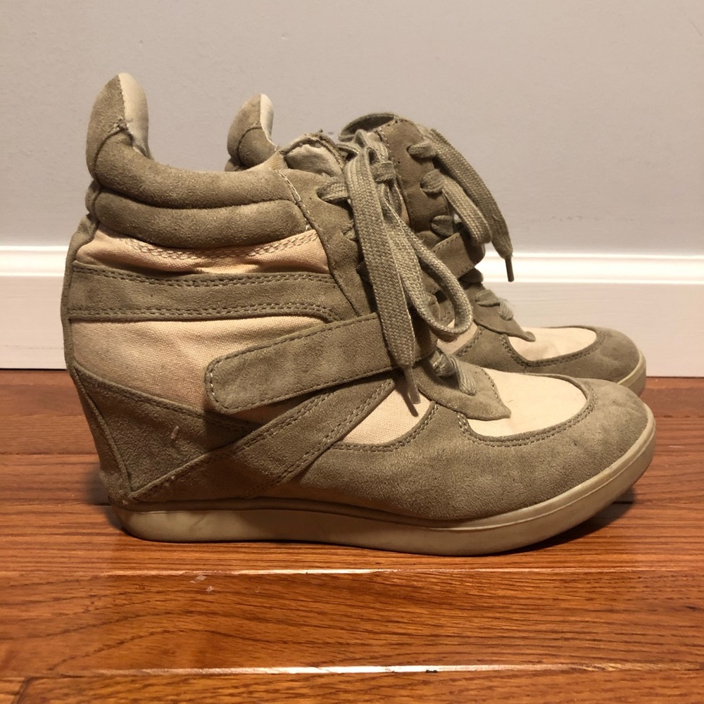 Cream platform wedge high top sneakers